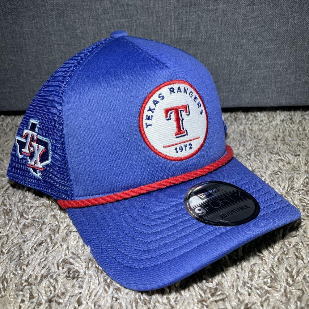 New Era Texas Rangers 9Forty Adjustable A-Frame Mesh Rope Snapback Hat Blue Red